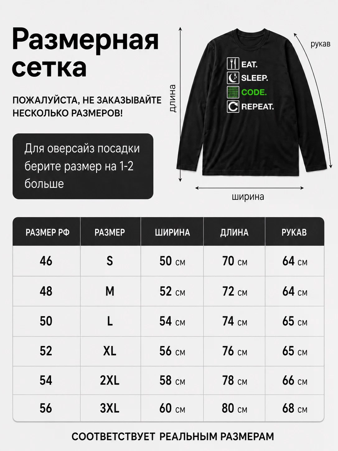 Детали: Лонгслив Ем Сплю Кодю Повторить