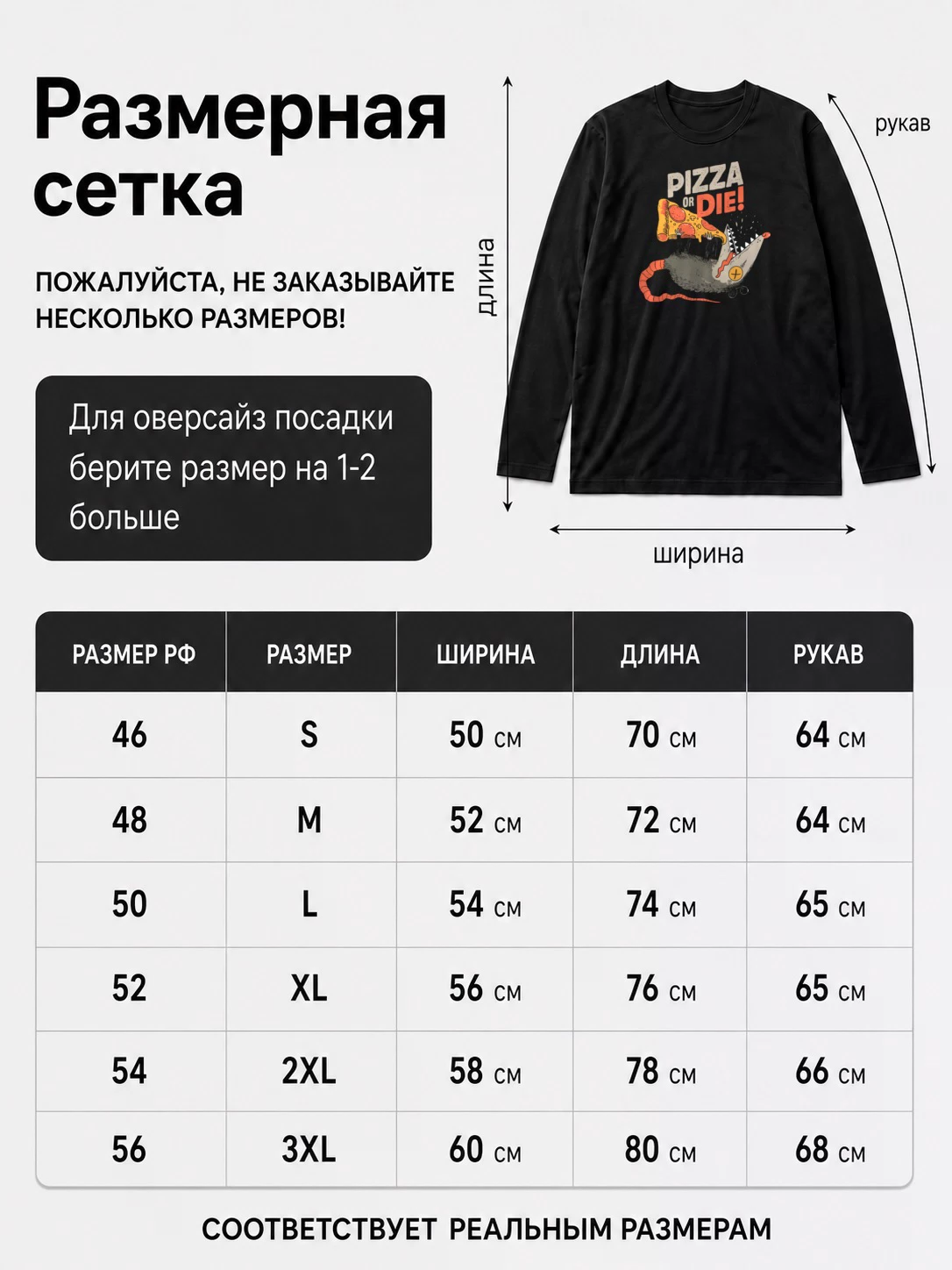 Детали: Лонгслив Pizza Or Die, Threadless